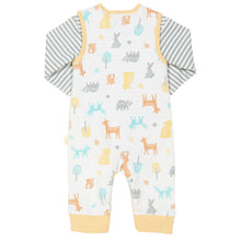 Load image into Gallery viewer, Baby in woodland dungaree set