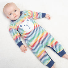 Load image into Gallery viewer, Baby in rainbow knit romper