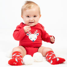 Load image into Gallery viewer, Baby in reindeer bodysuit