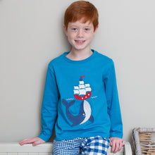 Load image into Gallery viewer, Boy in pirate whale t-shirt