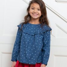 Load image into Gallery viewer, Girl in spotty frill blouse