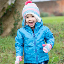 Load image into Gallery viewer, Girl in stripy hat and mitts
